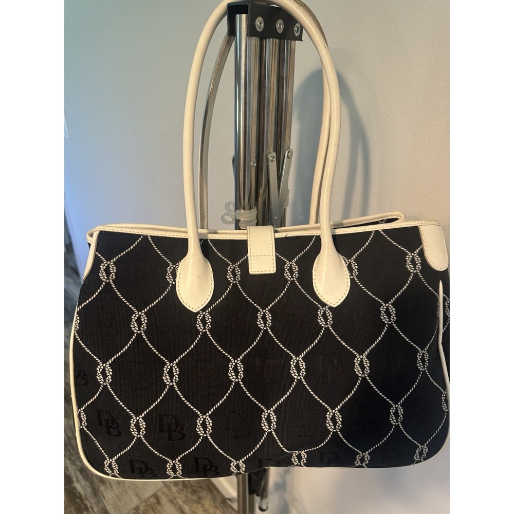 dooney & bourke Black Canvas bag with white leather straps. - Picture 2 of 7